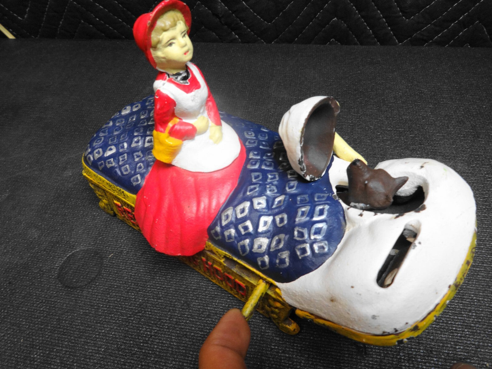 RARE BITS AND PIECES CAST IRON MECHANICAL BANK LITTLE RED RIDING HOOD