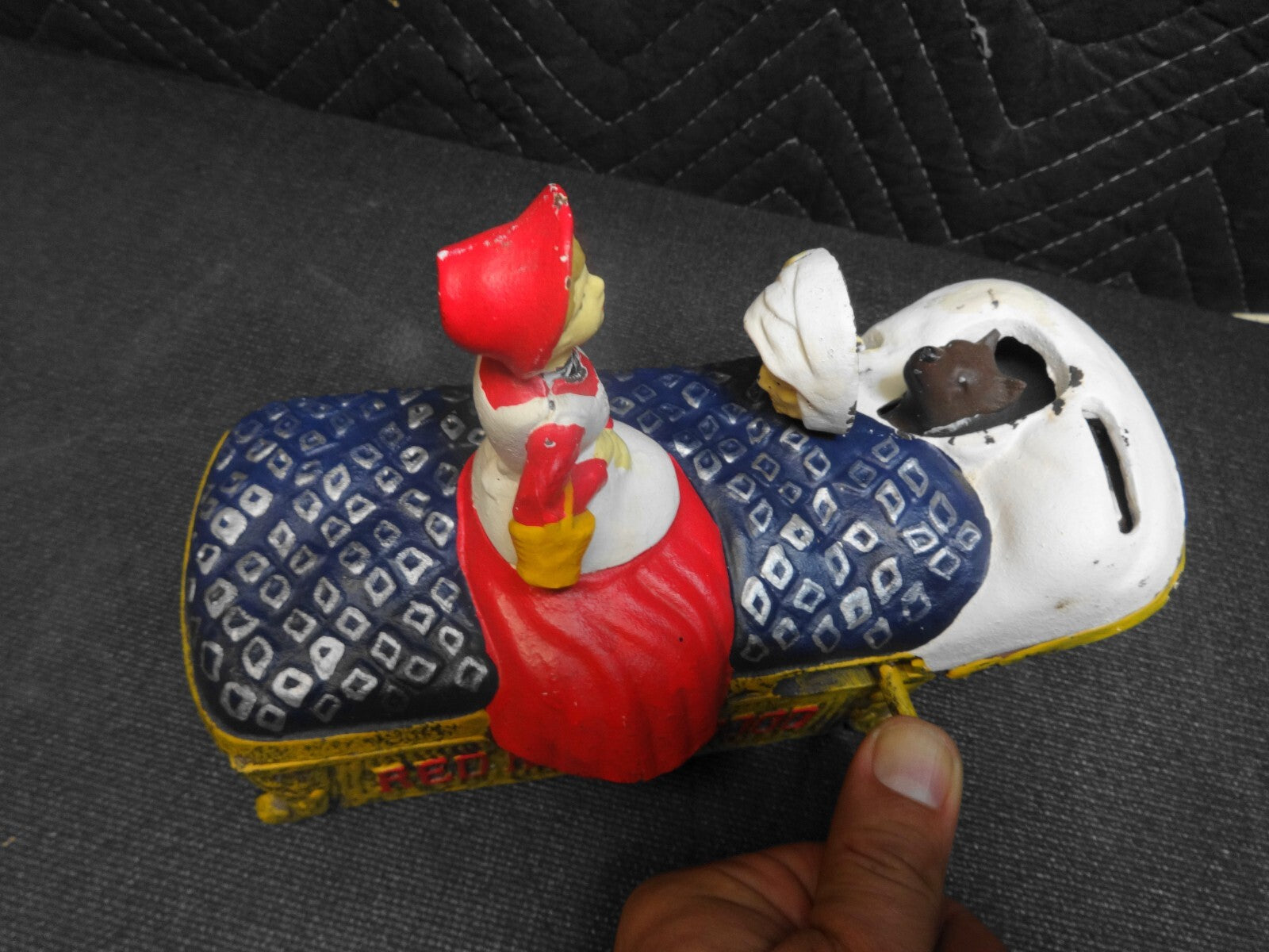 RARE BITS AND PIECES CAST IRON MECHANICAL BANK LITTLE RED RIDING HOOD