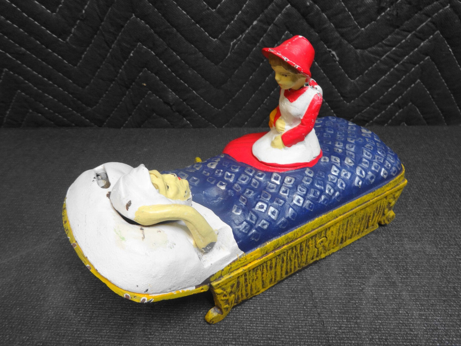 RARE BITS AND PIECES CAST IRON MECHANICAL BANK LITTLE RED RIDING HOOD