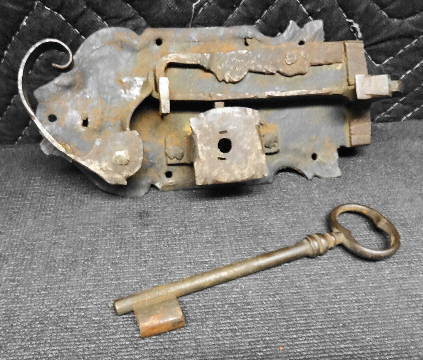 17th Century Large Door Lock Wrought Iron w/ Key