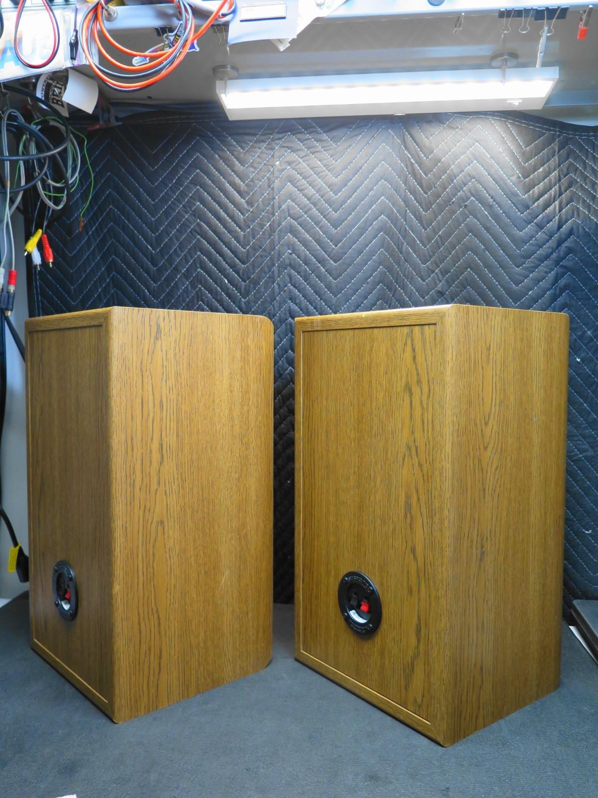 INFINITY Reference Two Book Shelf Speaker Pair Oak Cabinet 10x10x18 - *REFOAMED*