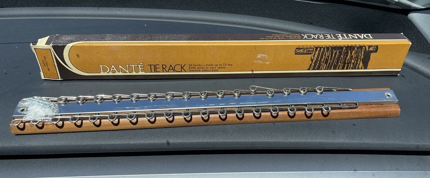 Dante Tie Rack 36 Hooks Holds 72 Ties American Walnut Vintage 60s USA NOS