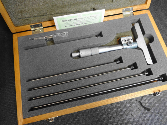 Mitutoyo 229-132 Digital Depth Micrometer DMC4 6" Kit in Wood Storage Case