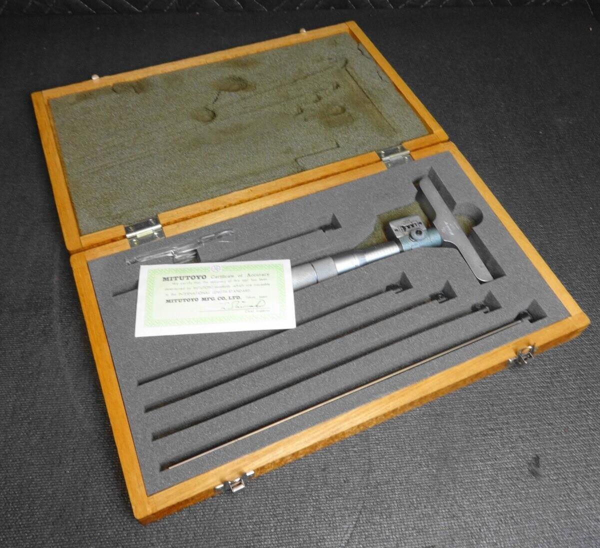 Mitutoyo 229-132 Digital Depth Micrometer DMC4 6" Kit in Wood Storage Case