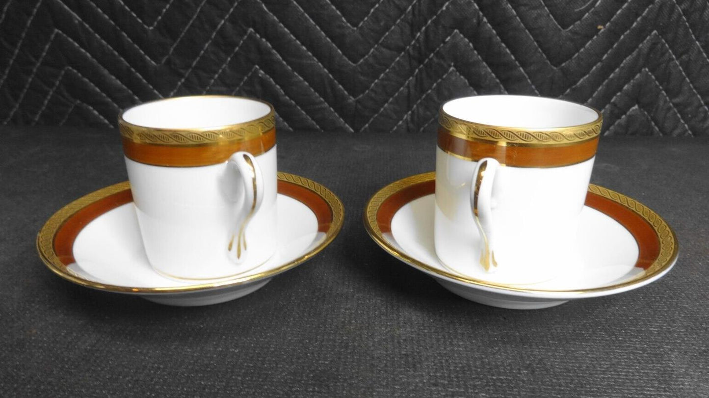 Richard Ginori Palermo Brown Demitasse Espresso Cup/Saucer Gold Set of 2.4 piece