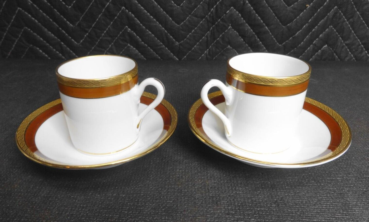 Richard Ginori Palermo Brown Demitasse Espresso Cup/Saucer Gold Set of 2.4 piece