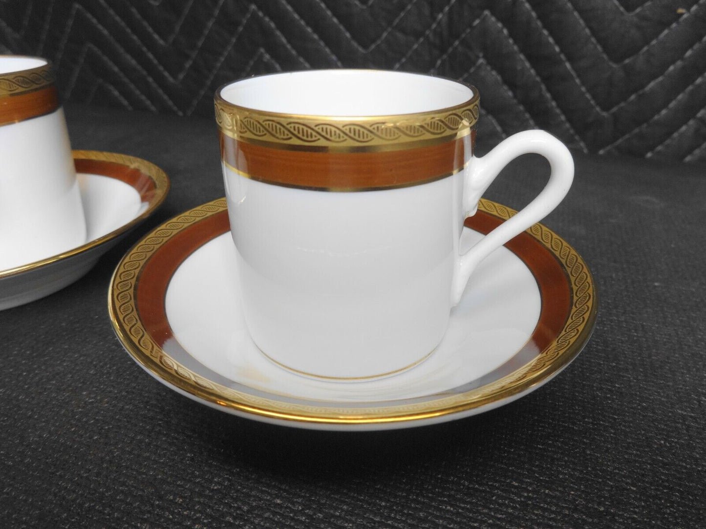 Richard Ginori Palermo Brown Demitasse Espresso Cup/Saucer Gold Set of 2.4 piece