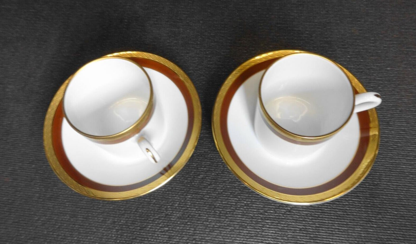 Richard Ginori Palermo Brown Demitasse Espresso Cup/Saucer Gold Set of 2.4 piece