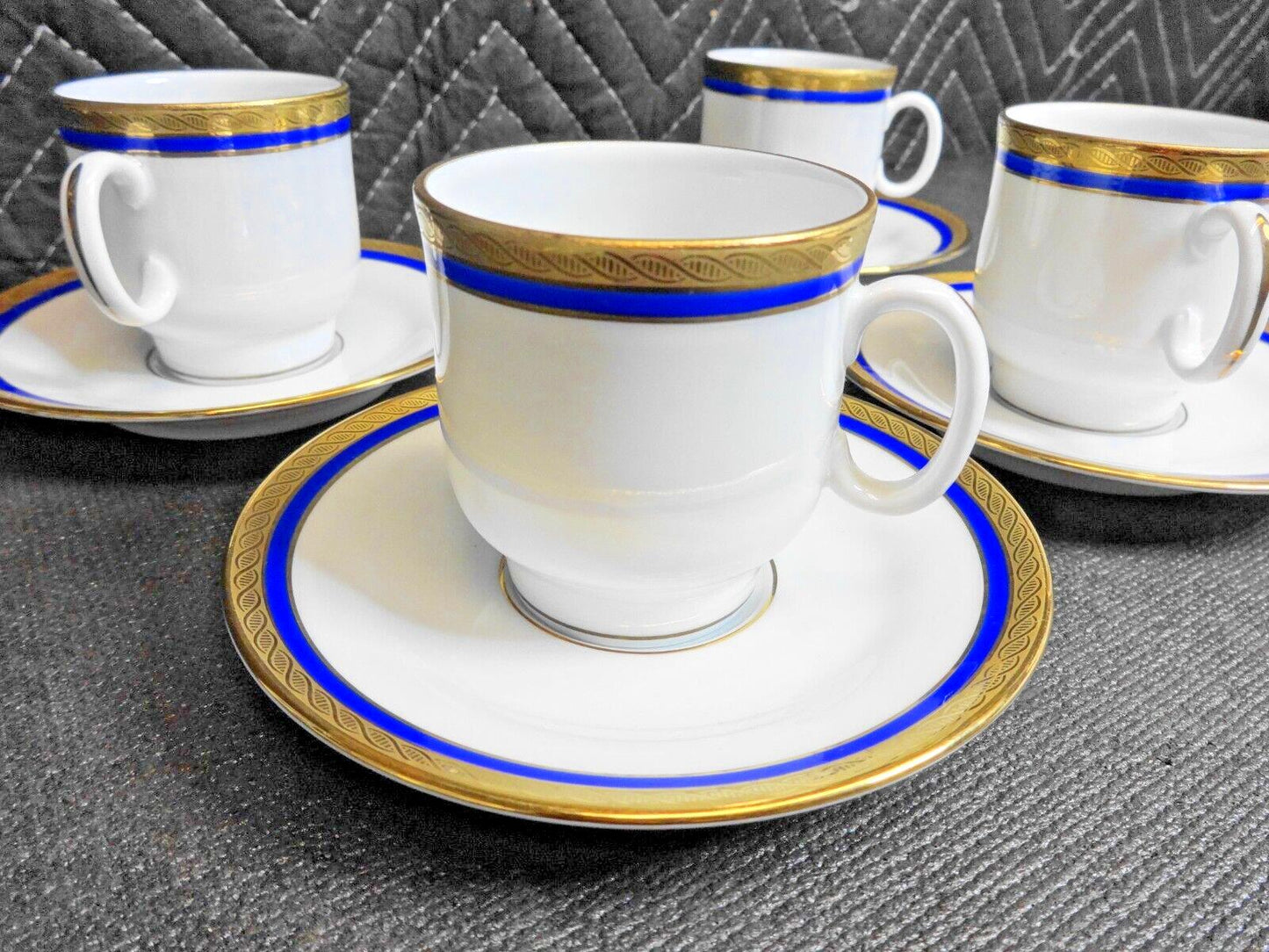 Richard Ginori PALERMO Blue Demitasse Espresso Cup & Saucer  - Set of 4, 8 Piece