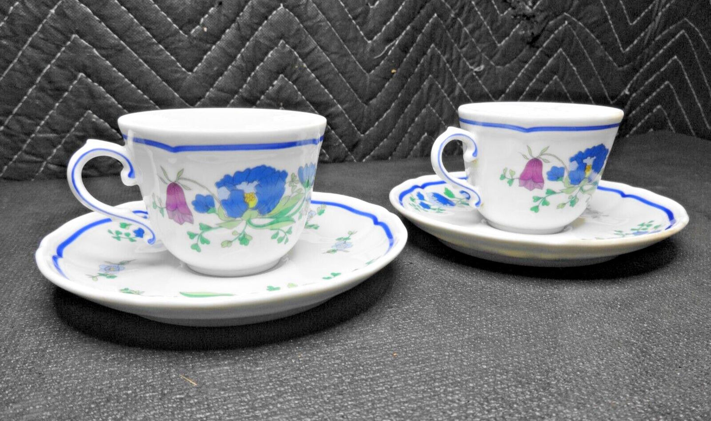 Set Of 2 Richard Ginori - Lerici - Flat Cup & Saucer Set, Floral N-9 - Italy