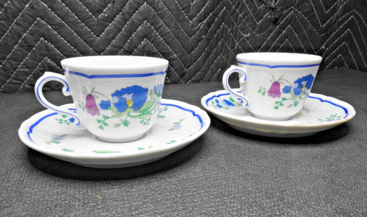 Set Of 2 Richard Ginori - Lerici - Flat Cup & Saucer Set, Floral N-9 - Italy