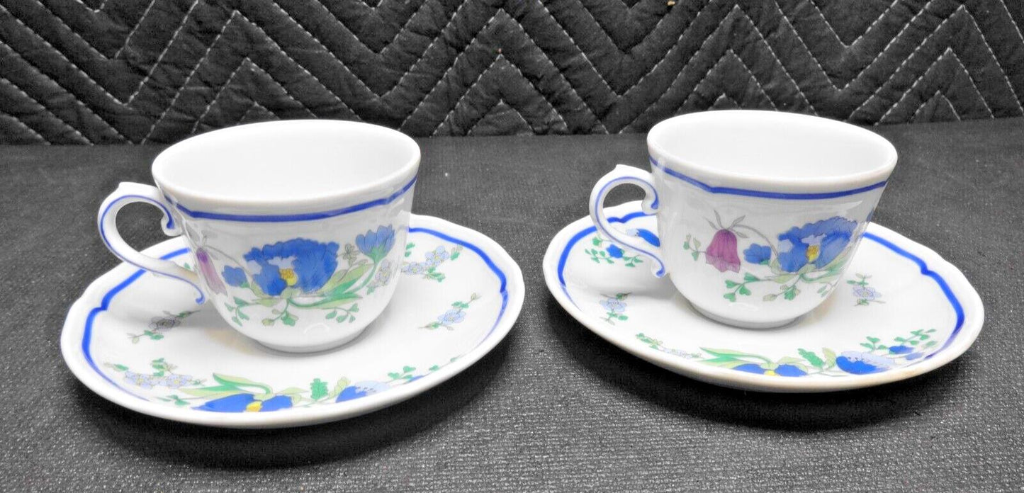 Set Of 2 Richard Ginori - Lerici - Flat Cup & Saucer Set, Floral N-9 - Italy