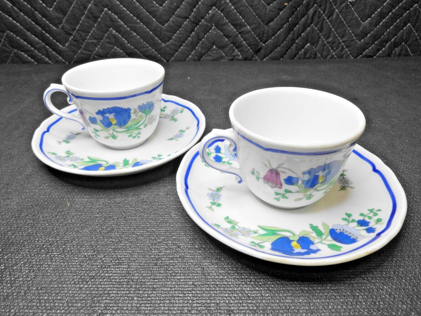 Set Of 2 Richard Ginori - Lerici - Flat Cup & Saucer Set, Floral N-9 - Italy