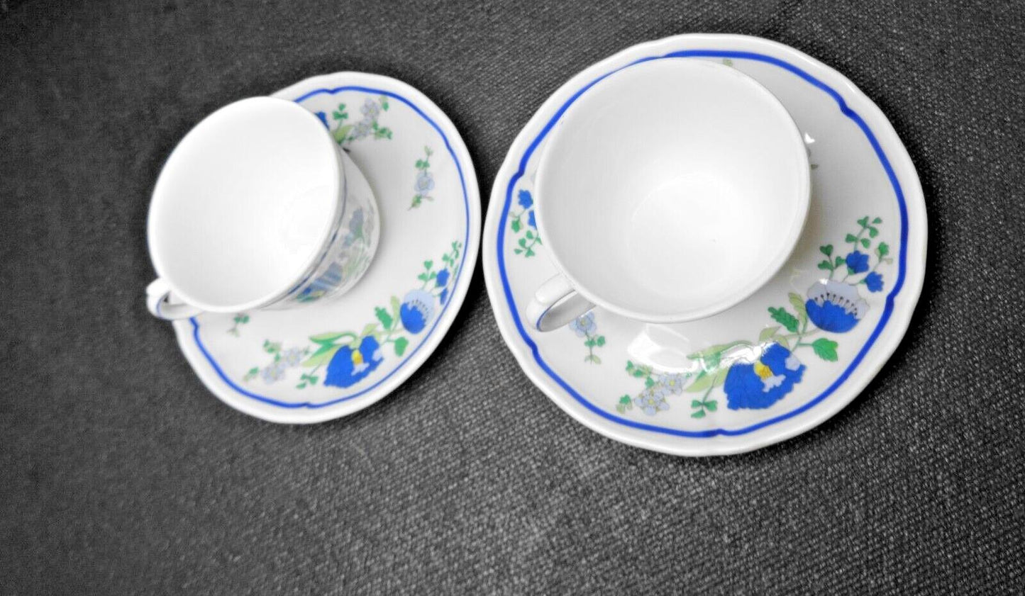 Set Of 2 Richard Ginori - Lerici - Flat Cup & Saucer Set, Floral N-9 - Italy