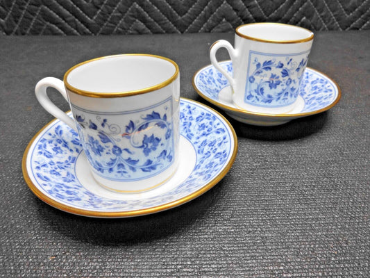 Set of 2.4 RICHARD GINORI Floral Demitasse Espresso Cup Saucer Blue Gold White