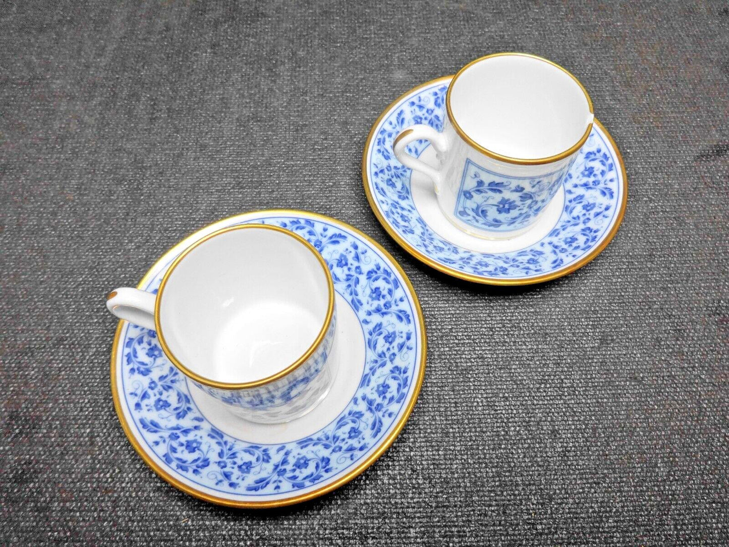 Set of 2.4 RICHARD GINORI Floral Demitasse Espresso Cup Saucer Blue Gold White