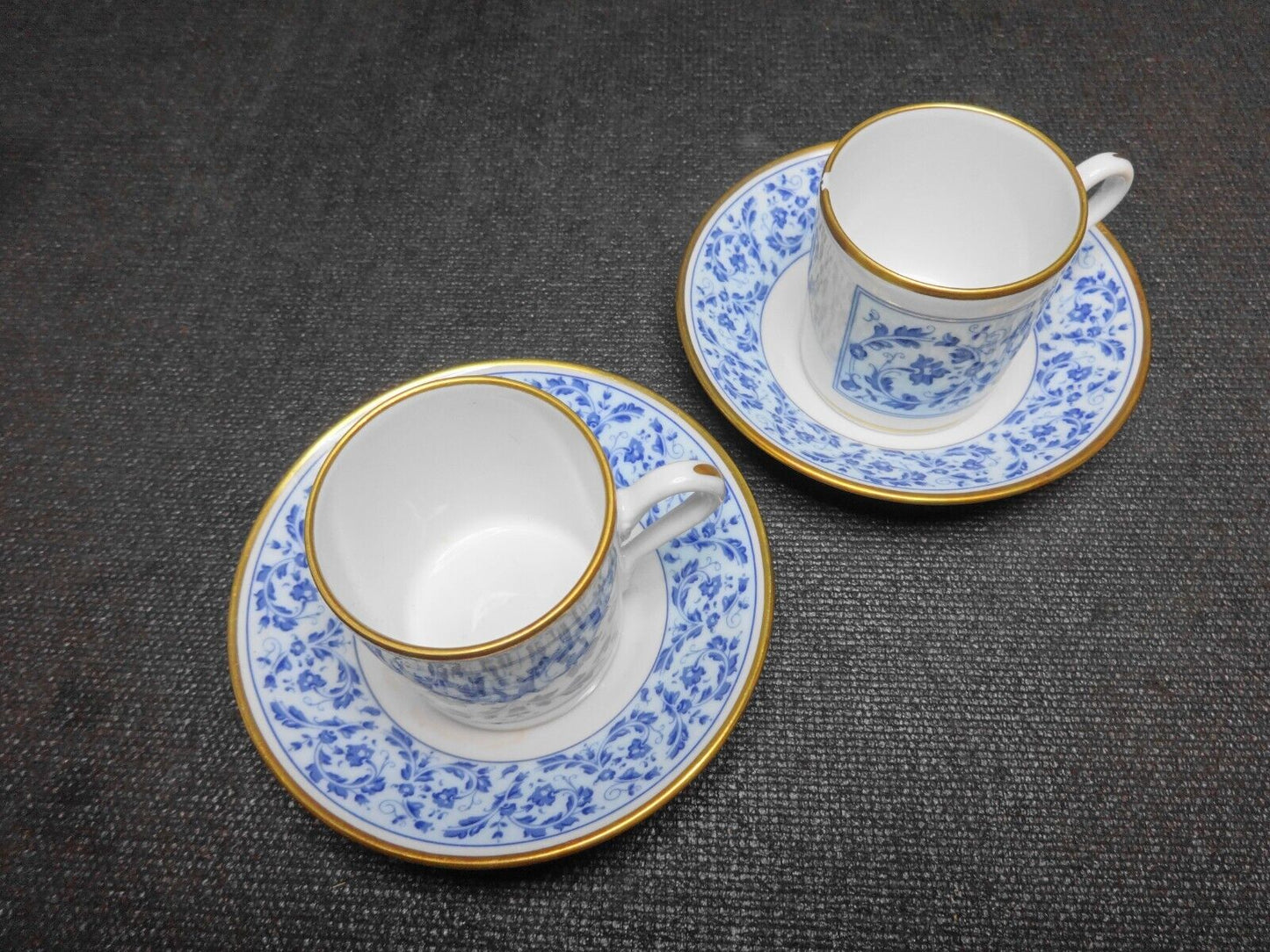 Set of 2.4 RICHARD GINORI Floral Demitasse Espresso Cup Saucer Blue Gold White