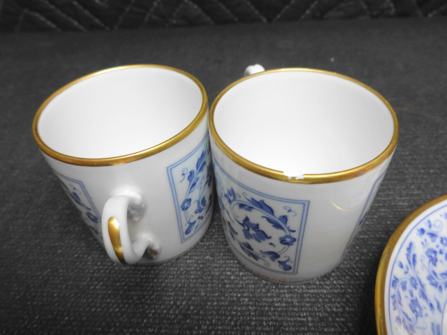 Set of 2.4 RICHARD GINORI Floral Demitasse Espresso Cup Saucer Blue Gold White