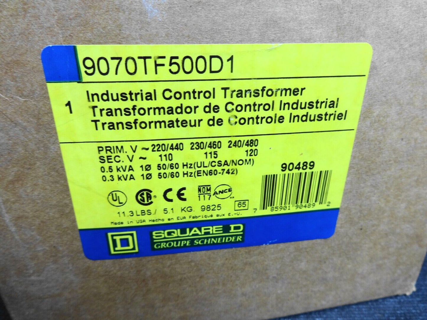 SQUARE D 9070TF500D1 Industrial Control Transformer - 500VA