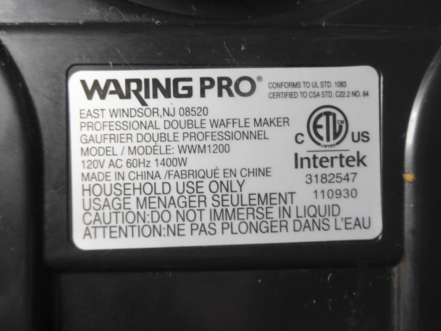 Waring Pro Professional Double Waffle Maker WWM1200 Belgian Waffle Iron