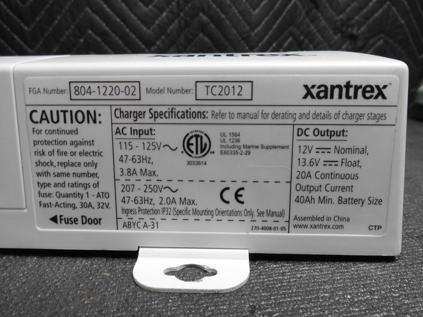 Xantrex True Charge 2, 20amp Model TC2012 Battery Charger - 804-1220-02