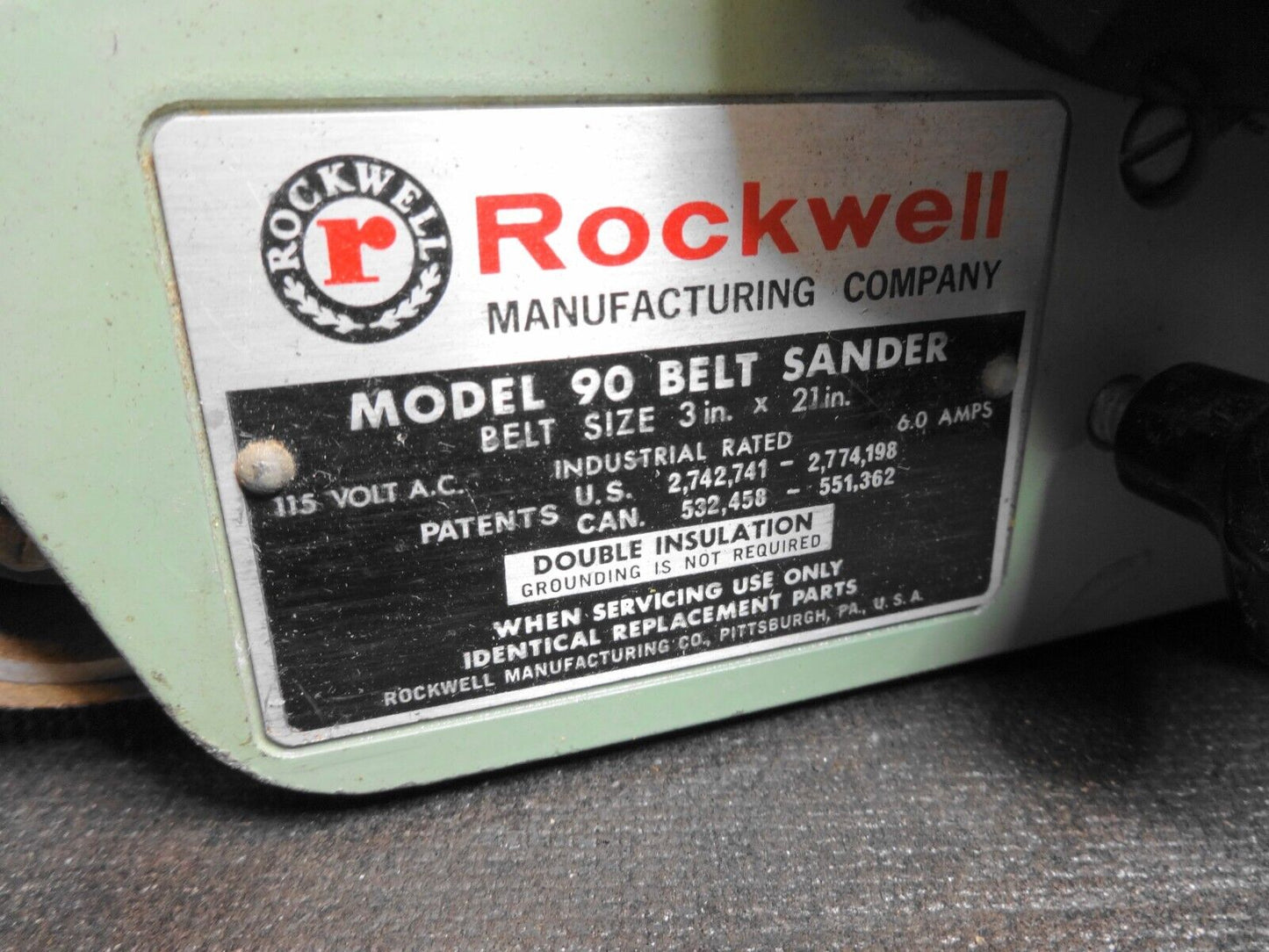 Rockwell Model 90 3 X 21 Belt Sander W/ Dust Bag