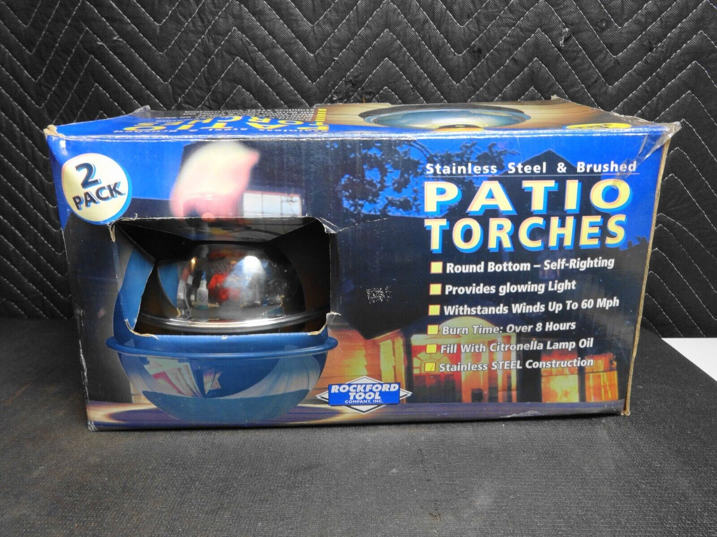 ROCKFORD TOOL Stainless Steel Brushed Round Patio Torches 2 Pack NIB