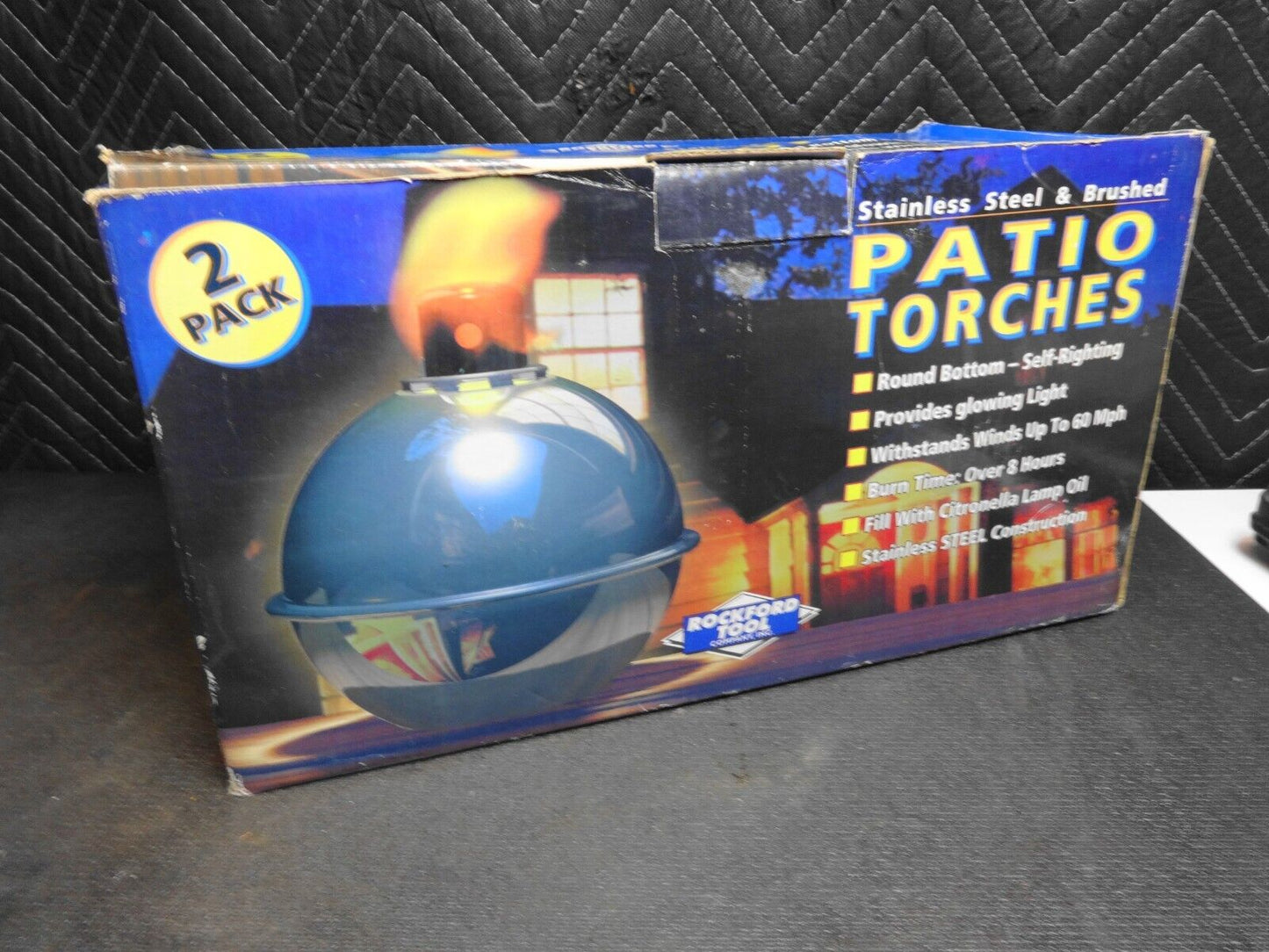 ROCKFORD TOOL Stainless Steel Brushed Round Patio Torches 2 Pack NIB