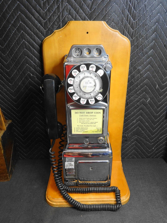 VINTAGE WESTERN ELECTRIC 3 SLOT PAYPHONE ROTARY TELEPHONE CHROME Bell System