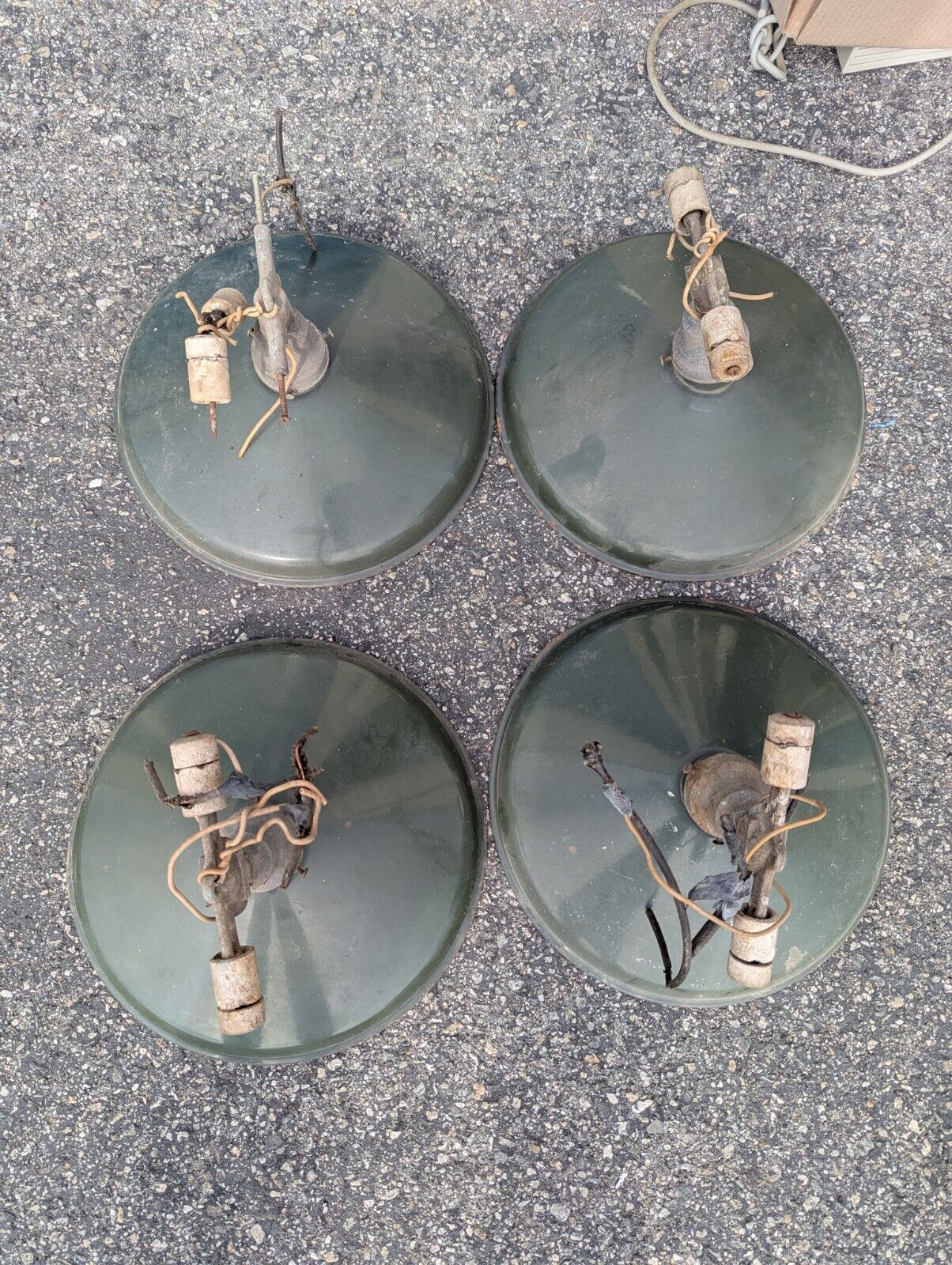 x4 14”Vtg Industrial Barn Green Porcelain Enamel Pendant Lamp Light W/ Brackets