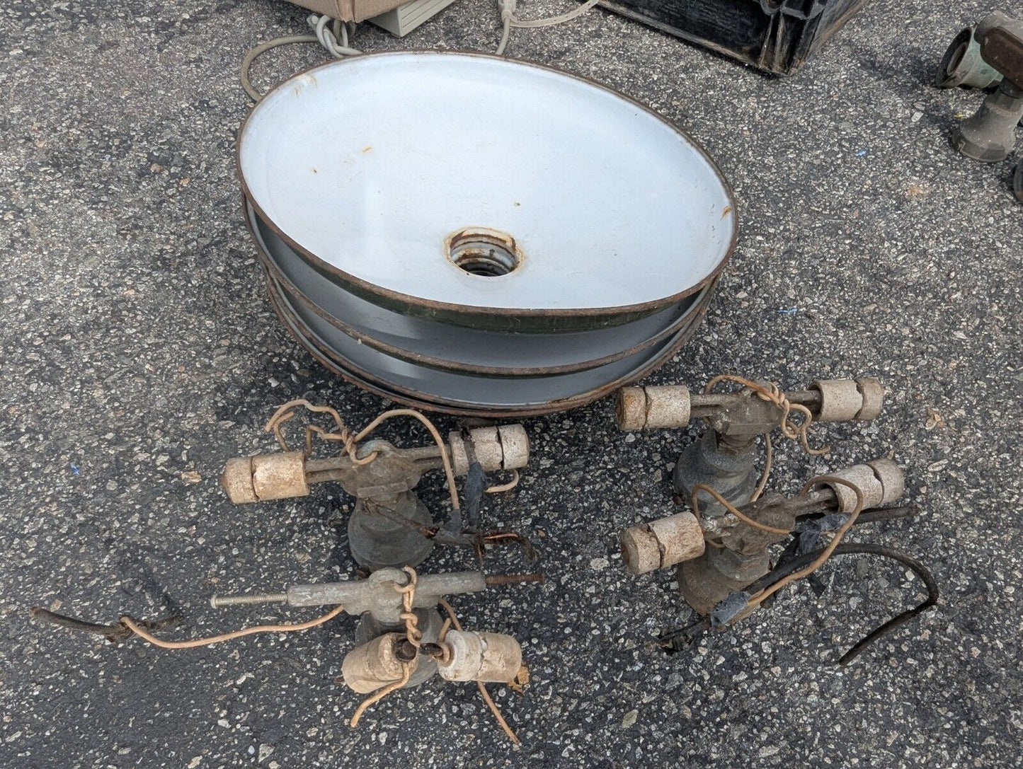 x4 14”Vtg Industrial Barn Green Porcelain Enamel Pendant Lamp Light W/ Brackets