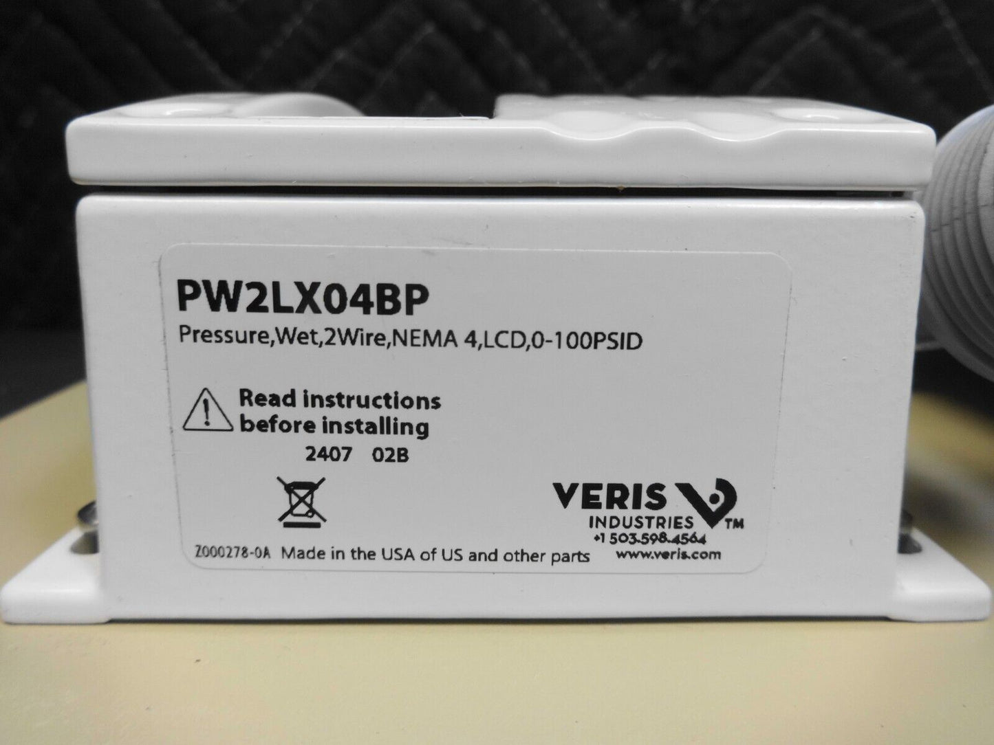 Veris PW2LX04BP Pressure Transducer & Bypass Valve Assembly 0-100 PSI Wet 2-Wire