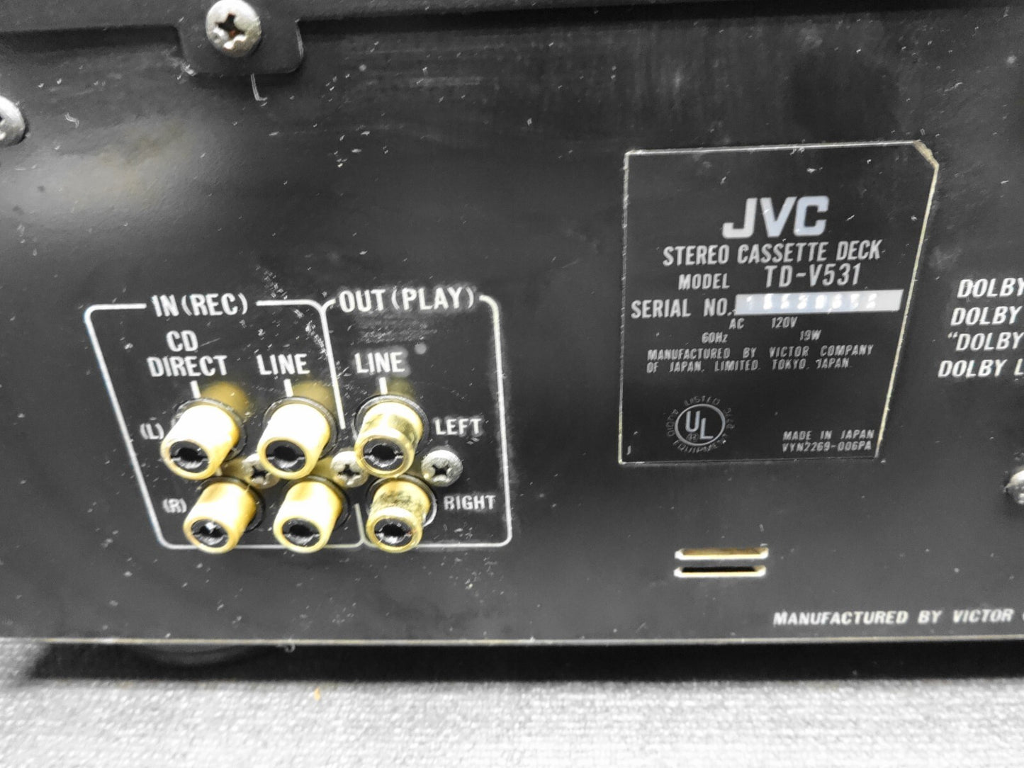 JVC Model TD-V531 Stereo 3 Head Cassette Tape Deck Recorder Dolby B/C/HX Pro