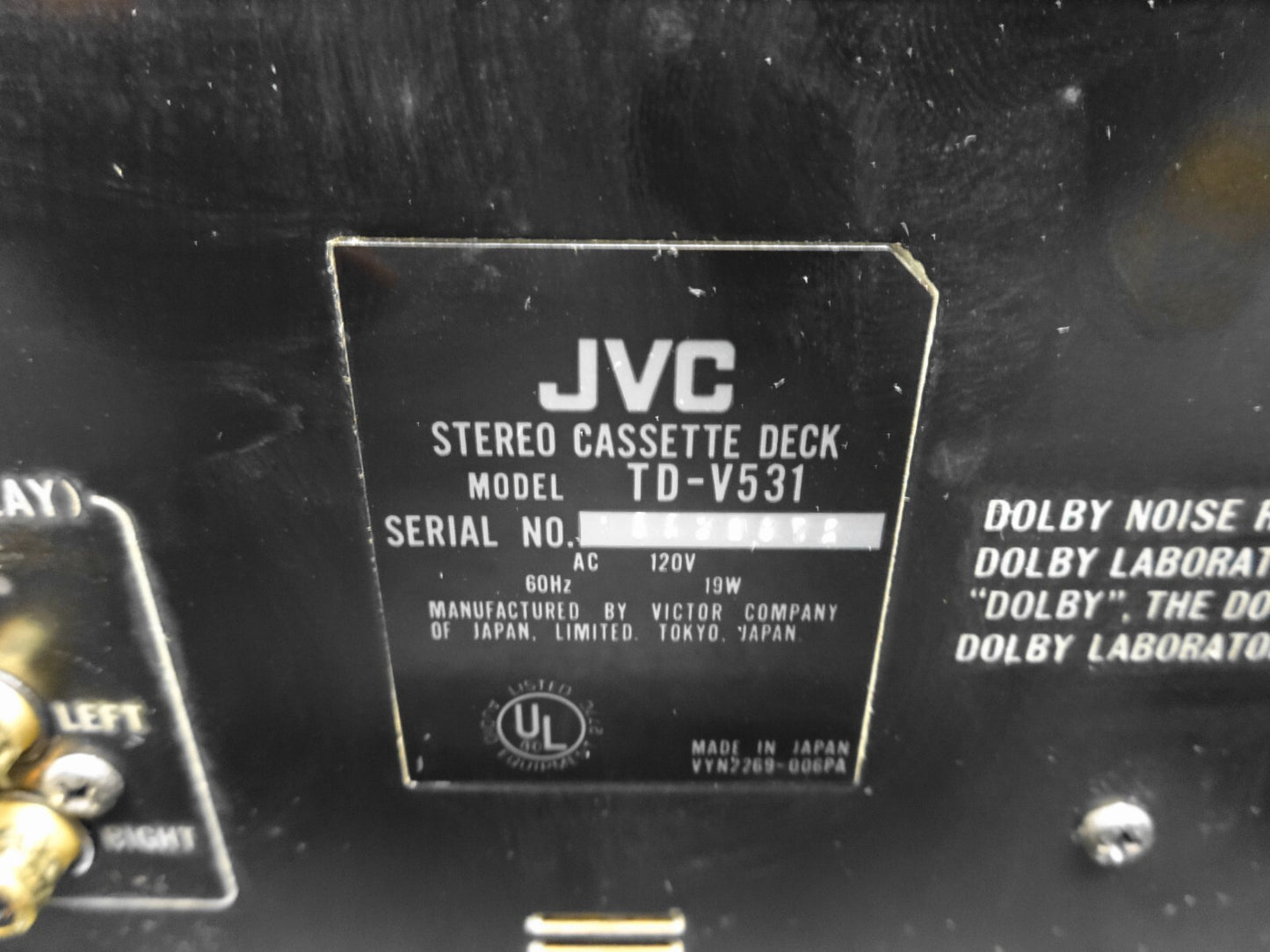 JVC Model TD-V531 Stereo 3 Head Cassette Tape Deck Recorder Dolby B/C/HX Pro