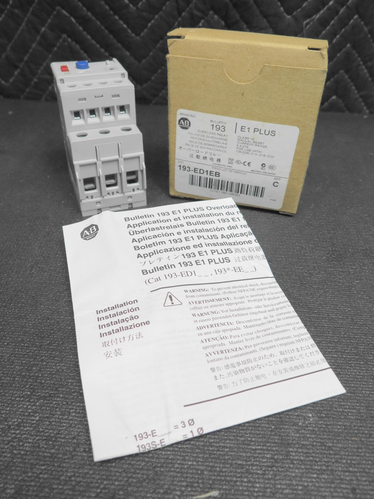 Allen Bradley 193-ED1EB Series C E1 Plus Overload Relay 5.4-27A 3-Phase - NEW