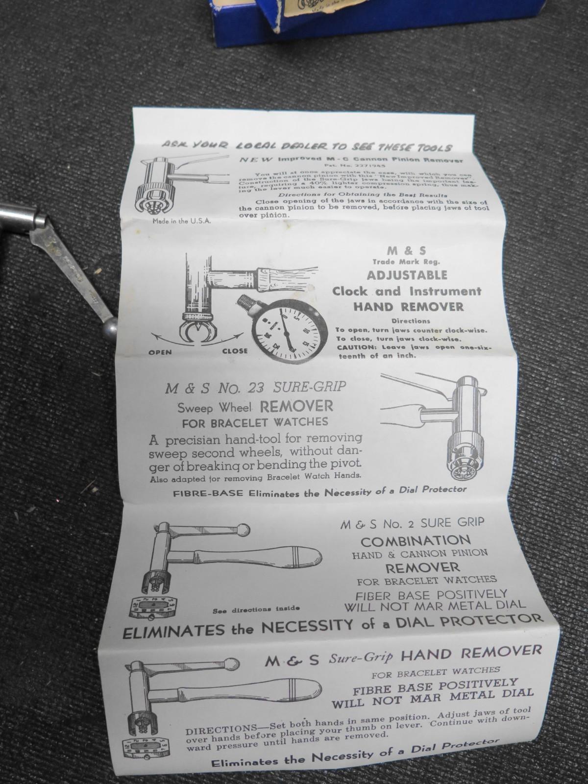 Vtg Watchmaker Cannon Pinion Remover Removal Watch Tool M&S M-C Pat. 2271945