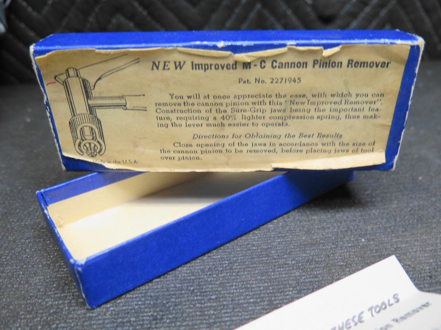 Vtg Watchmaker Cannon Pinion Remover Removal Watch Tool M&S M-C Pat. 2271945