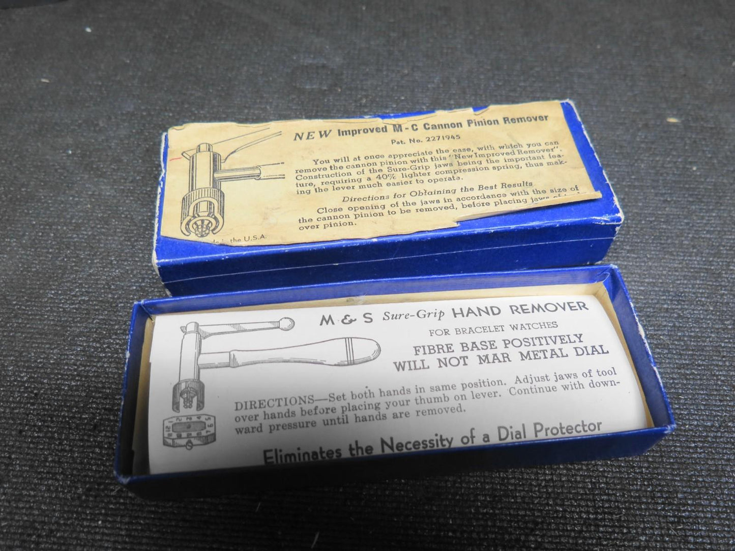 Vtg Watchmaker Cannon Pinion Remover Removal Watch Tool M&S M-C Pat. 2271945