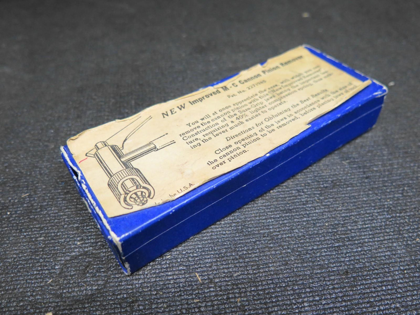 Vtg Watchmaker Cannon Pinion Remover Removal Watch Tool M&S M-C Pat. 2271945