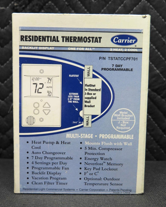 NEW CARRIER TSTATCCPF701 FLUSH MOUNT 7 DAY PROGRAMMABLE 2 HEAT 2 COOL THERMOSTAT