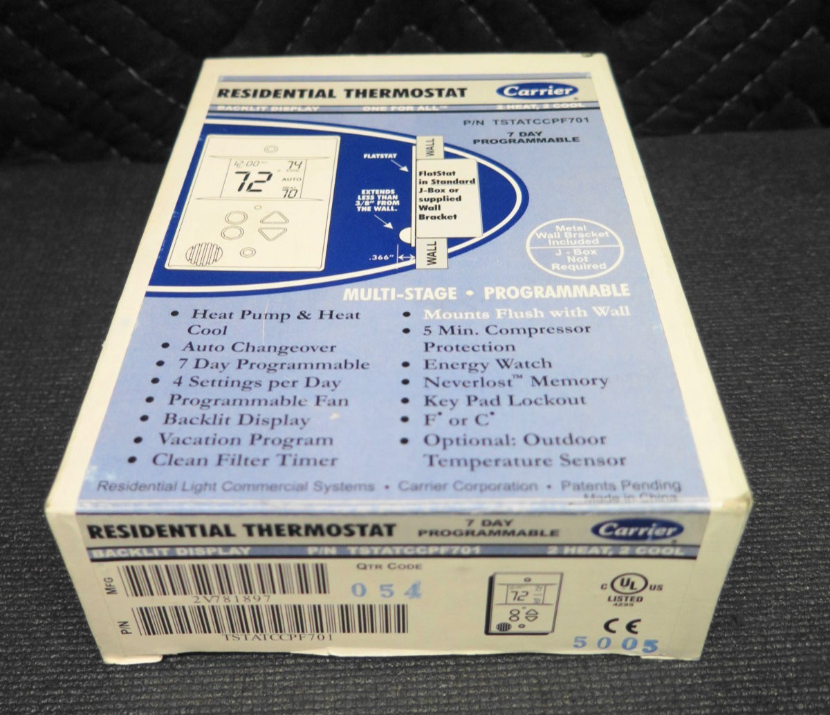 NEW CARRIER TSTATCCPF701 FLUSH MOUNT 7 DAY PROGRAMMABLE 2 HEAT 2 COOL THERMOSTAT
