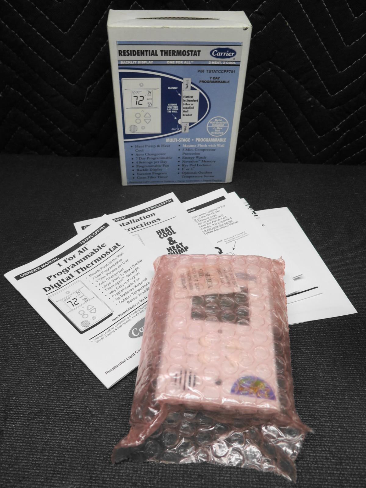 NEW CARRIER TSTATCCPF701 FLUSH MOUNT 7 DAY PROGRAMMABLE 2 HEAT 2 COOL THERMOSTAT