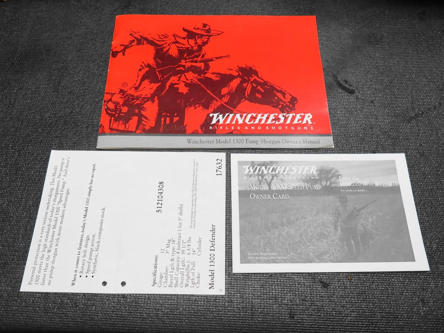 Winchester 1300 Defender - FACTORY Owners Manual & Owners Card - 1998