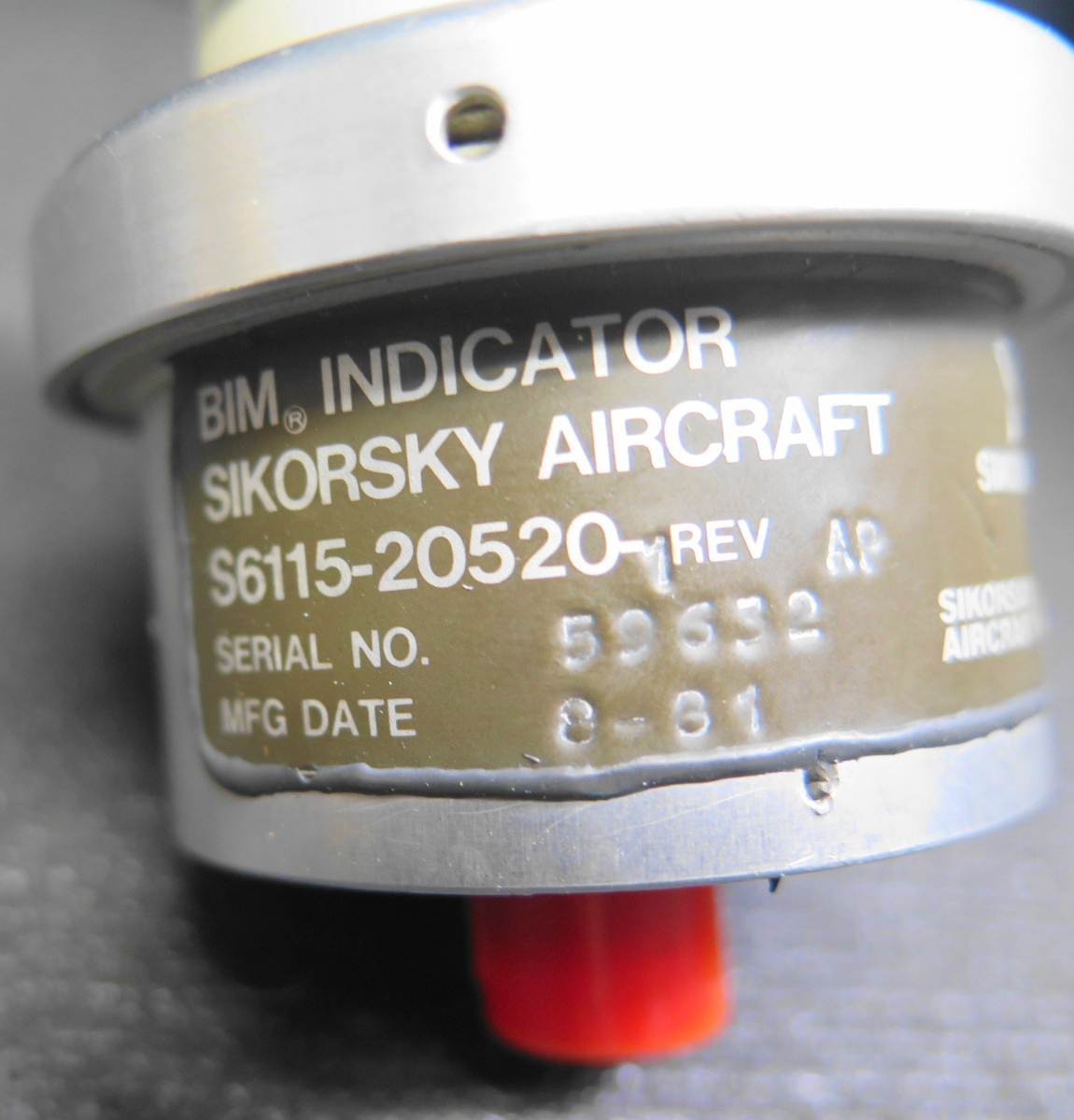 Sikorsky Aircraft BIM Indicator S6115-20520 Rev AP - Yellow for UH-60 Black Hawk