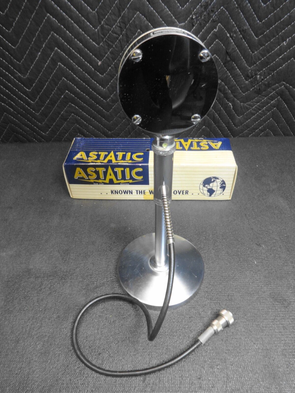 From Hughes Aircraft - Astatic D-104 2 Pin Microphone w/ Box & Stand