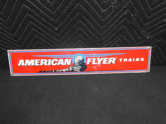 Ande Rooney American Flyer Trains Sign Porcelain enamel Red  21" x 4"