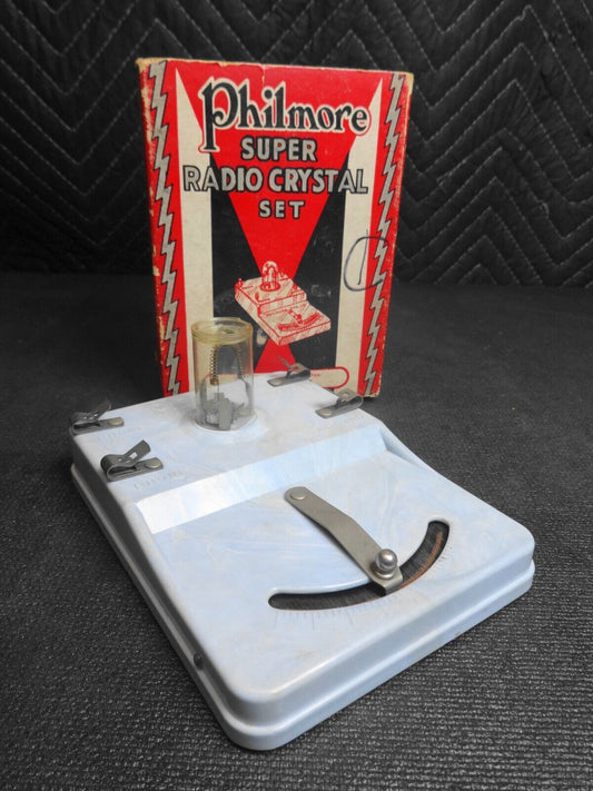 PHILMORE SUPER RADIO CRYSTAL SET DETECTOR LIGHT BLUE W/ BOX