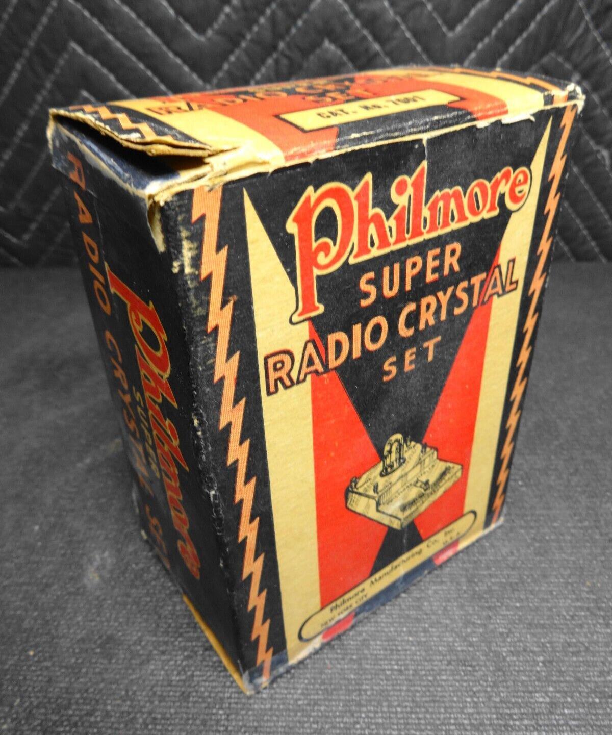 PHILMORE SUPER RADIO CRYSTAL SET DETECTOR - Marbled RED -  No 7001 W/ BOX