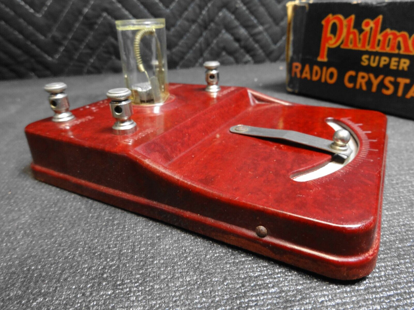 PHILMORE SUPER RADIO CRYSTAL SET DETECTOR - Marbled RED -  No 7001 W/ BOX