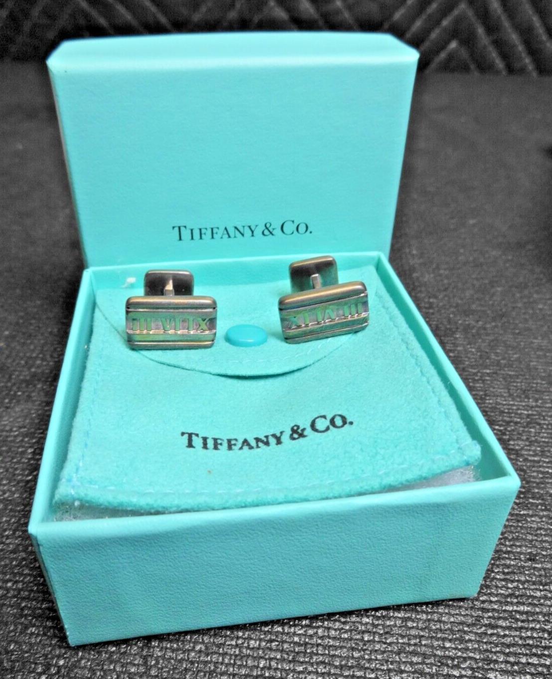 Tiffany & Co Silver Atlas Roman Numeral Cuff Links Made In Italy 925 silver